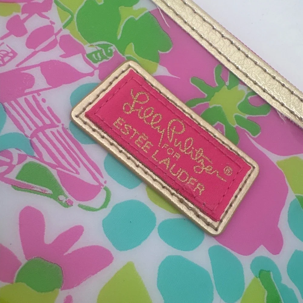 Lilly Pulitzer Estee Lauder Women Makeup Bag Pink Green Floral Travel Pouch